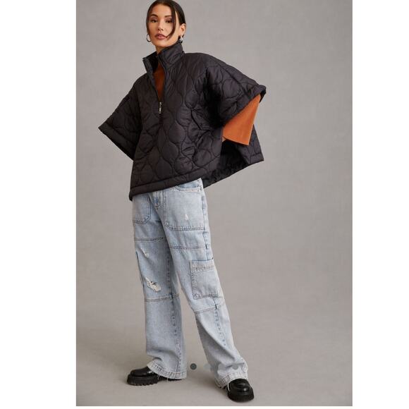 Anthropologie Jackets & Blazers - Anthropologie Pilcro Women’s Black Quilted Puffer Poncho / Cape / Blanket Jacket